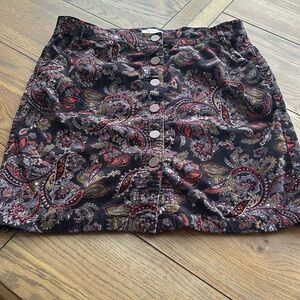 LOFT Black and Red Paisley Corduroy Skirt